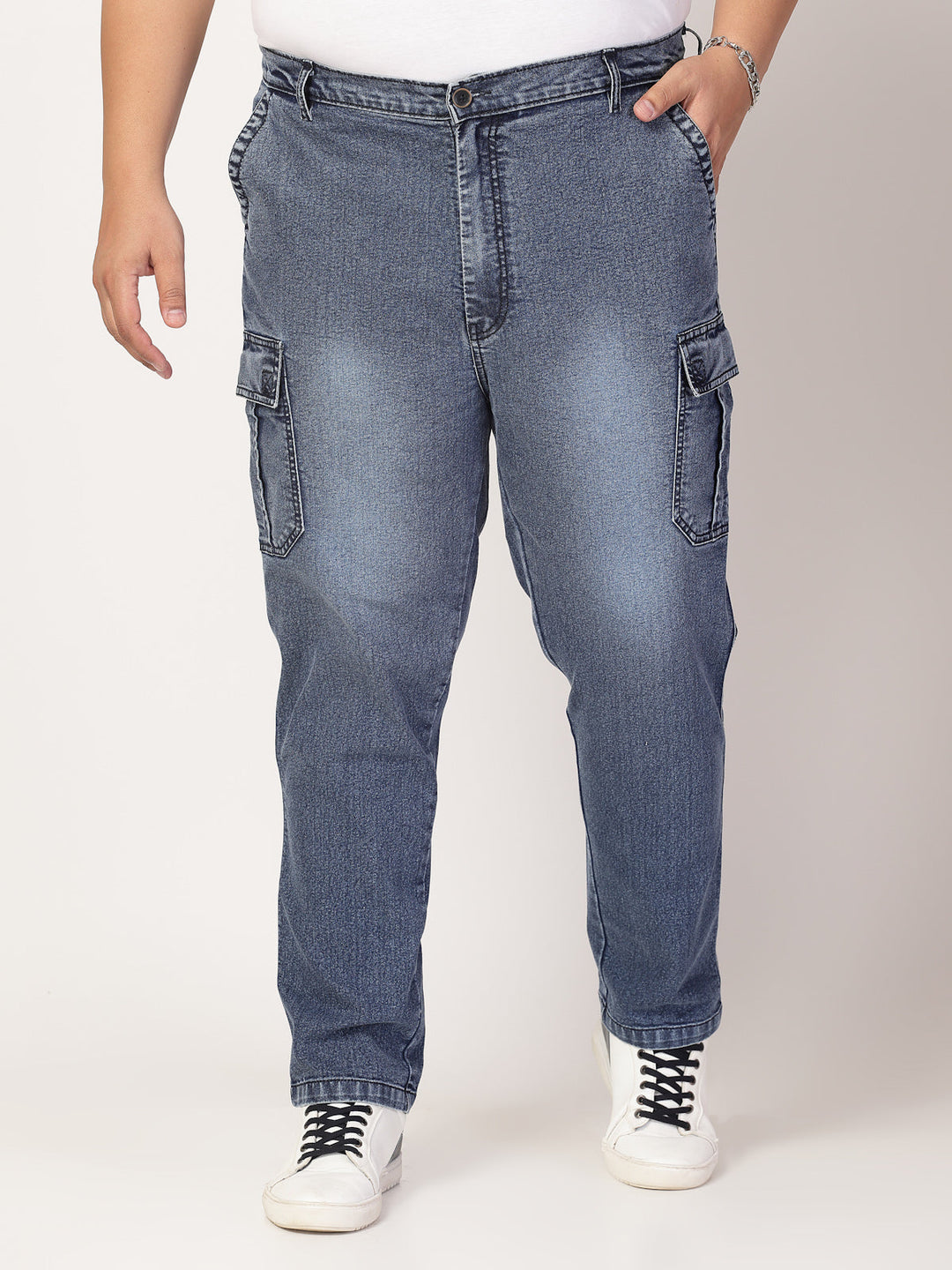 Plus Size Men Comfort Clean Look Light Fade Stretchable Jogger Jeans