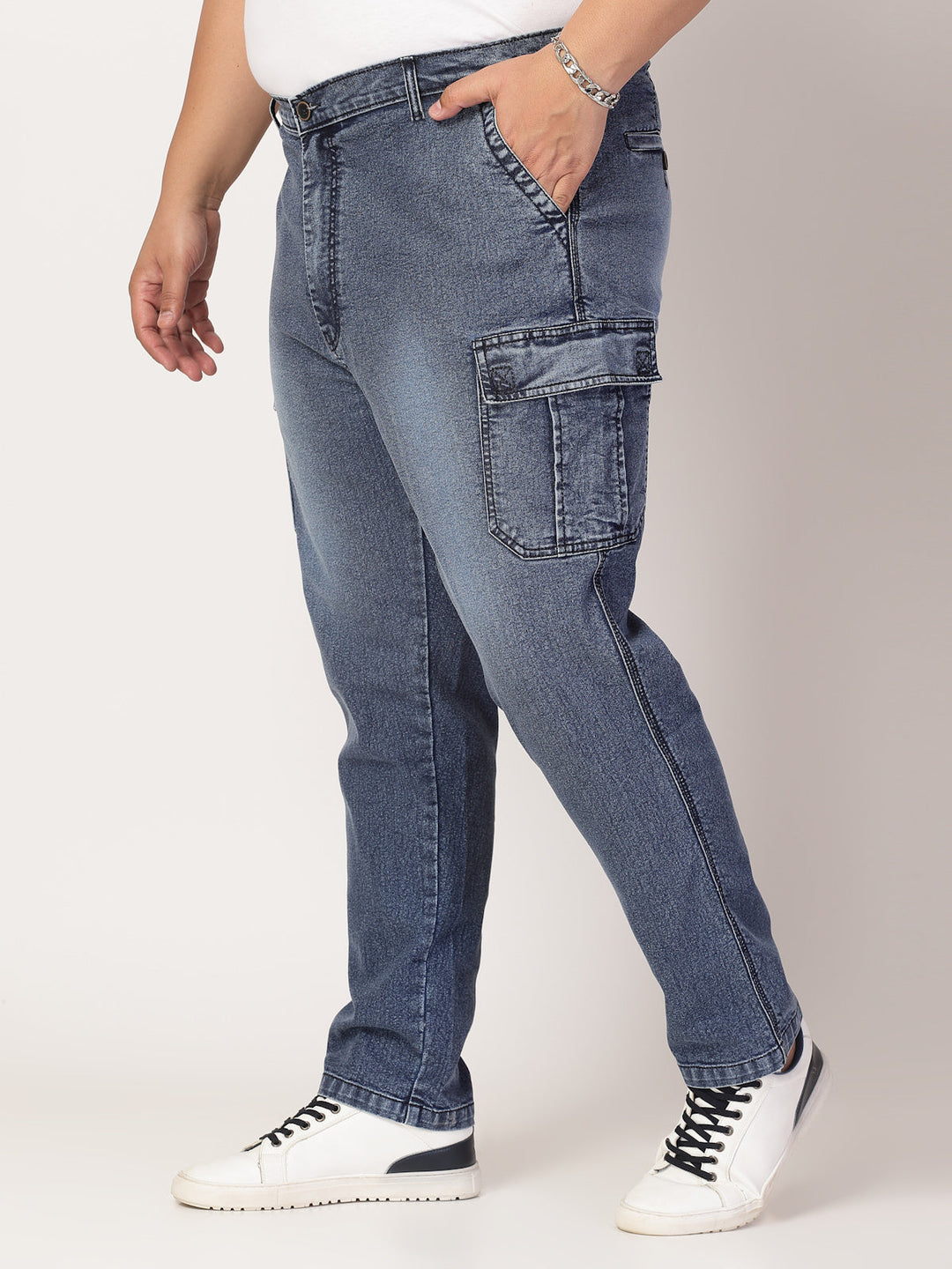 Plus Size Men Comfort Clean Look Light Fade Stretchable Jogger Jeans