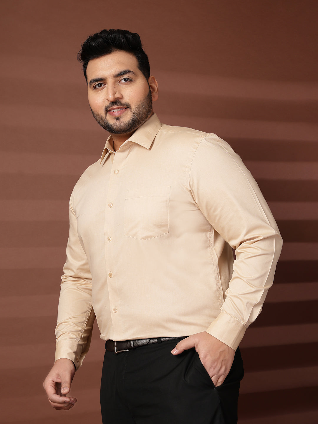 Plus Size Men  Oversized Fit Spread Collar Solid Cotton Formal Shirt