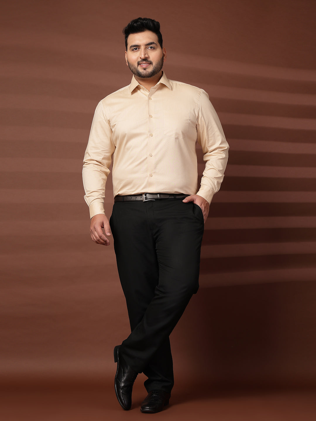 Plus Size Men  Oversized Fit Spread Collar Solid Cotton Formal Shirt