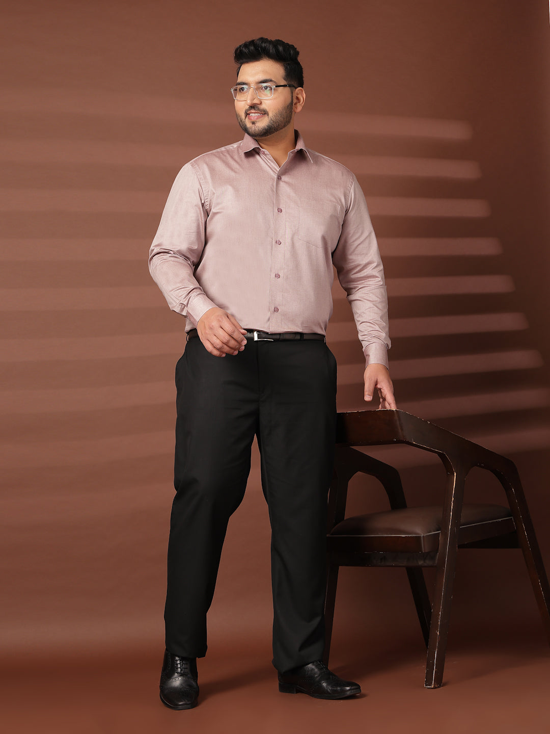 Plus Size Men  Oversized Fit Spread Collar Solid Cotton Formal Shirt