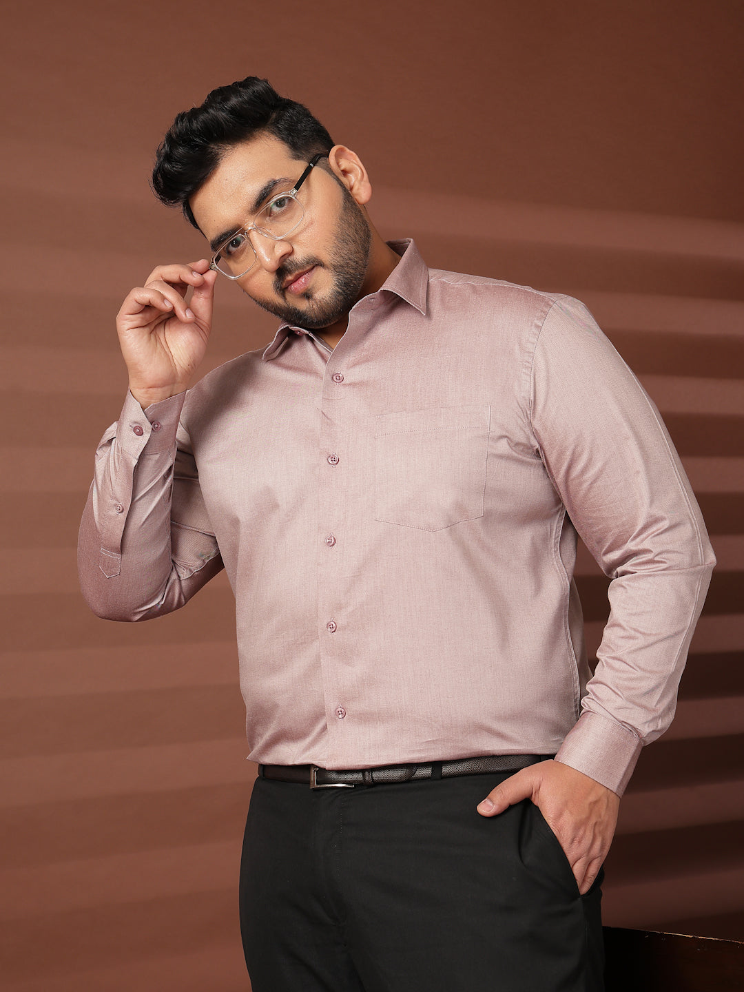 Plus Size Men  Oversized Fit Spread Collar Solid Cotton Formal Shirt