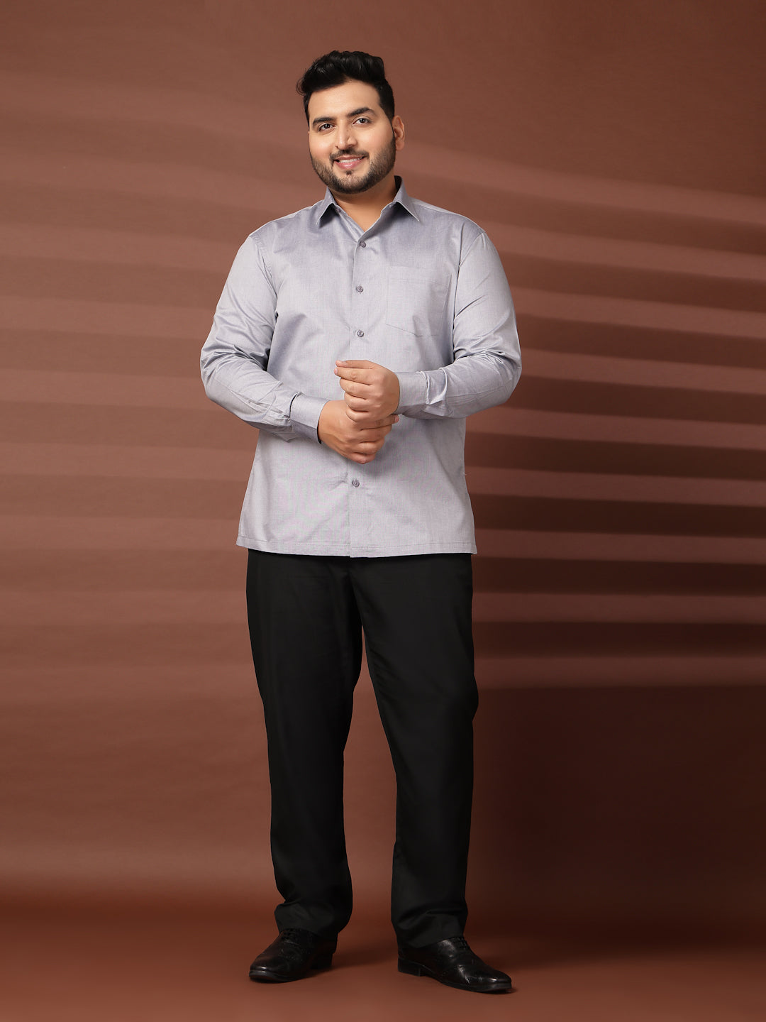 Plus Size Men  Oversized Fit Spread Collar Solid Cotton Formal Shirt