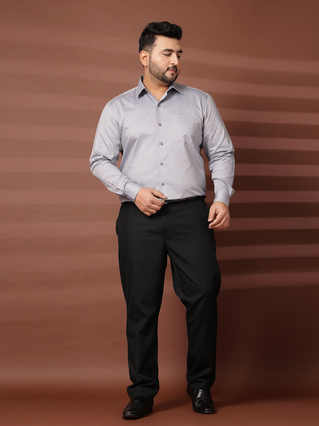 Plus Size Men  Oversized Fit Spread Collar Solid Cotton Formal Shirt