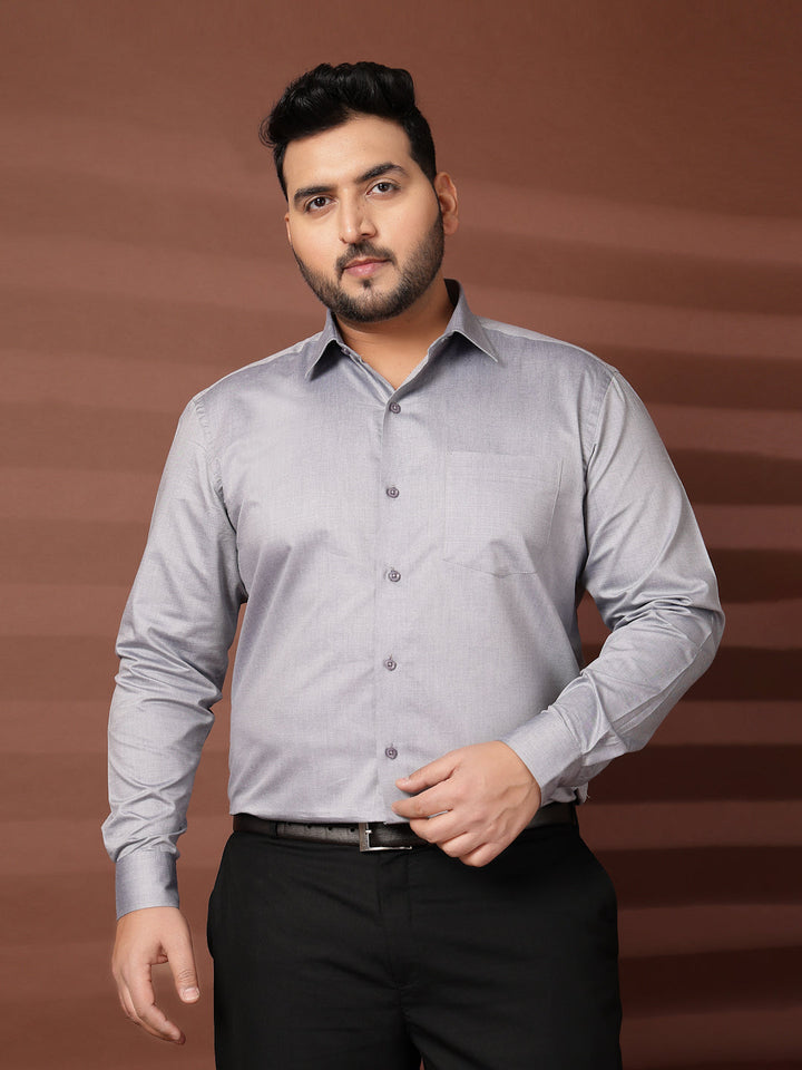Plus Size Men  Oversized Fit Spread Collar Solid Cotton Formal Shirt