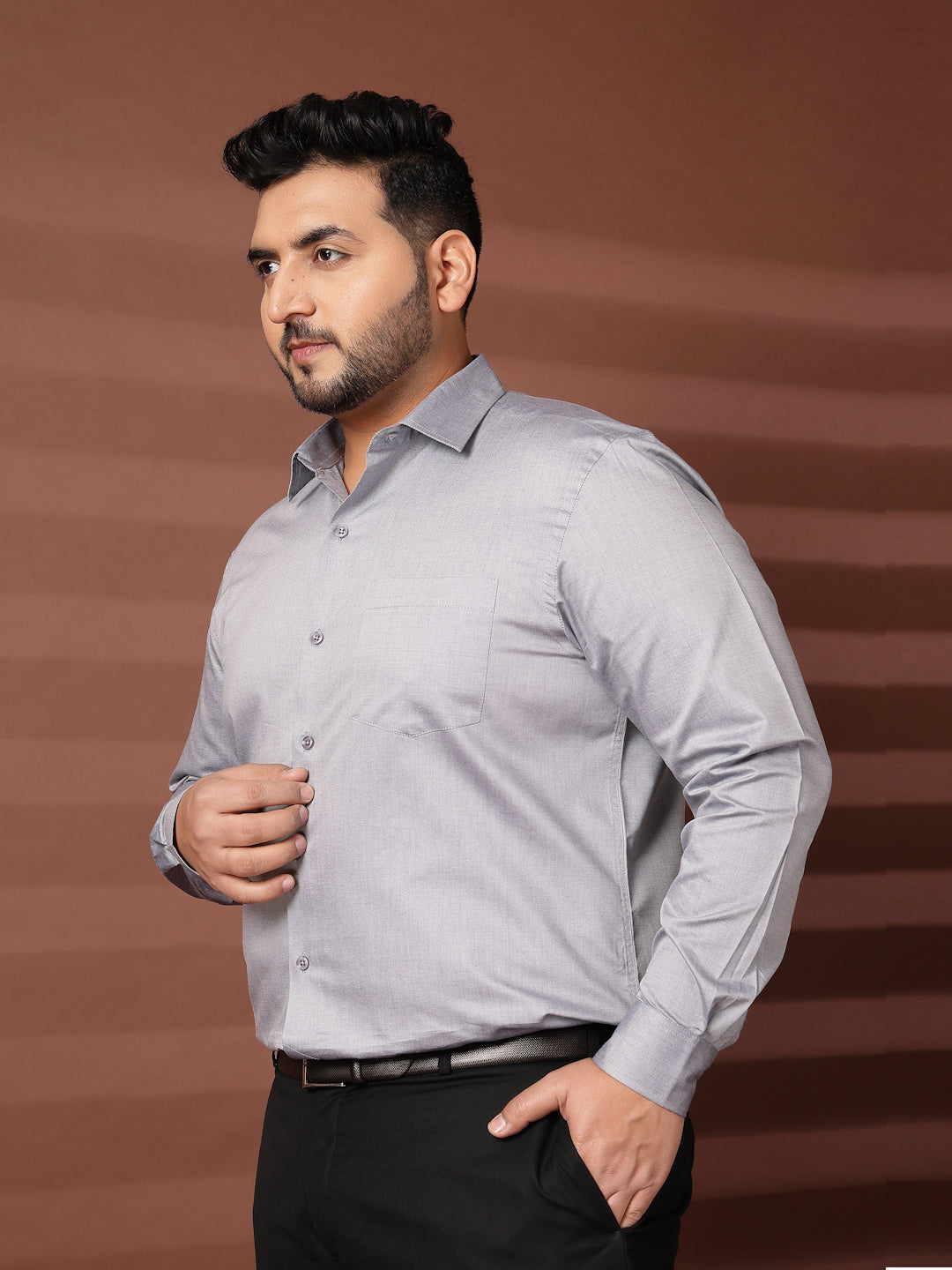 Plus Size Men  Oversized Fit Spread Collar Solid Cotton Formal Shirt