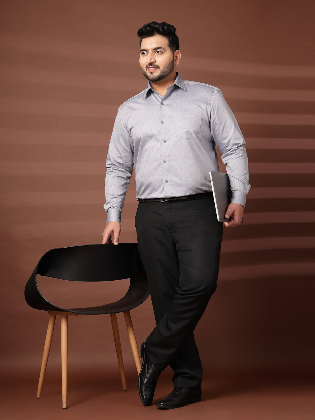 Plus Size Men  Oversized Fit Spread Collar Solid Cotton Formal Shirt
