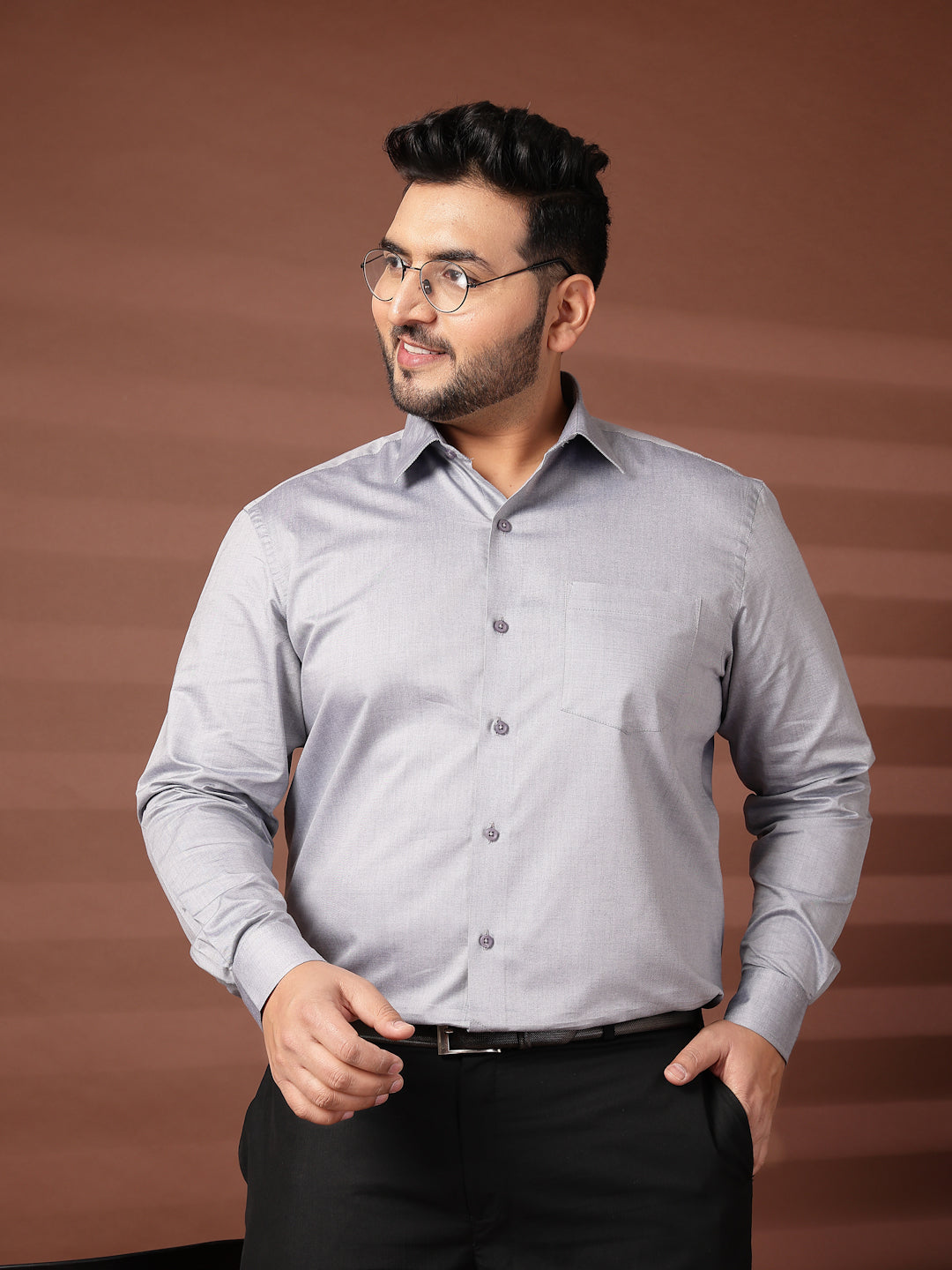 Plus Size Men  Oversized Fit Spread Collar Solid Cotton Formal Shirt
