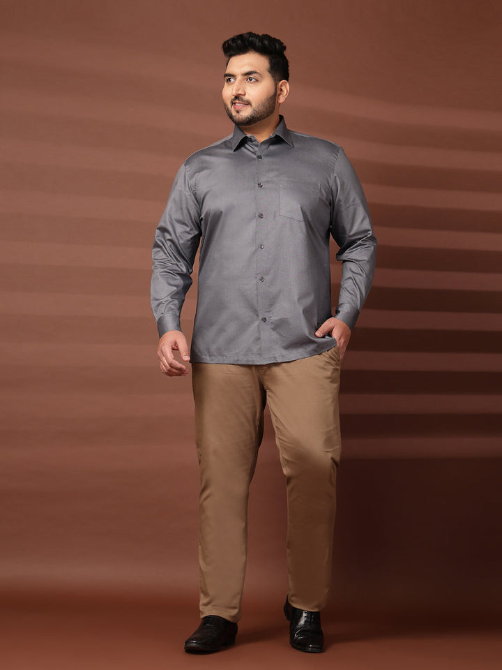 Plus Size Men Spread Collar Solid Cotton Formal Shirt