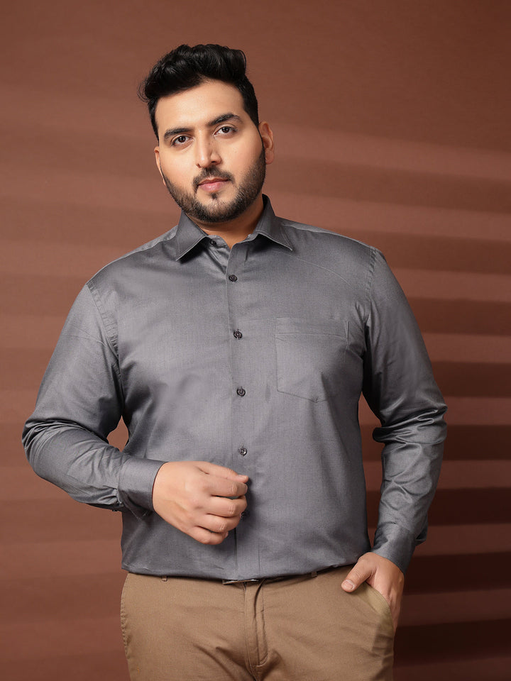 Plus Size Men Spread Collar Solid Cotton Formal Shirt