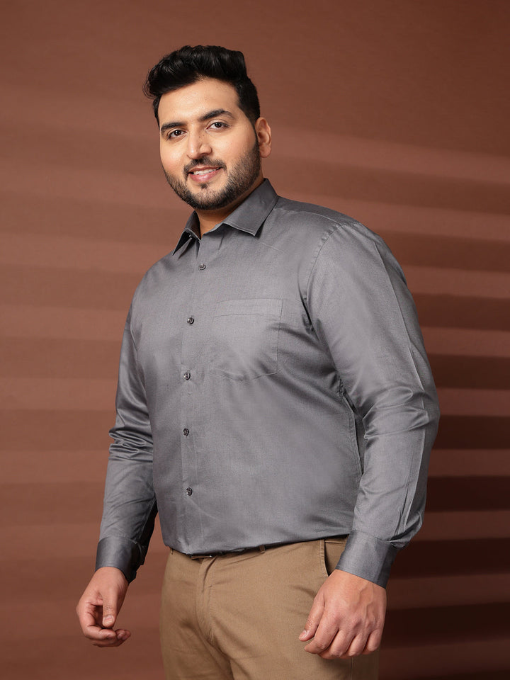 Plus Size Men Spread Collar Solid Cotton Formal Shirt