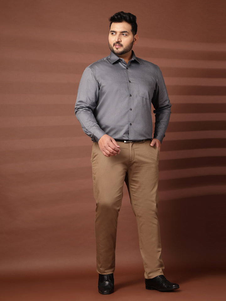 Plus Size Men Spread Collar Solid Cotton Formal Shirt