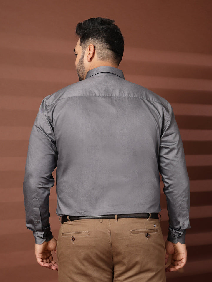 Plus Size Men Spread Collar Solid Cotton Formal Shirt