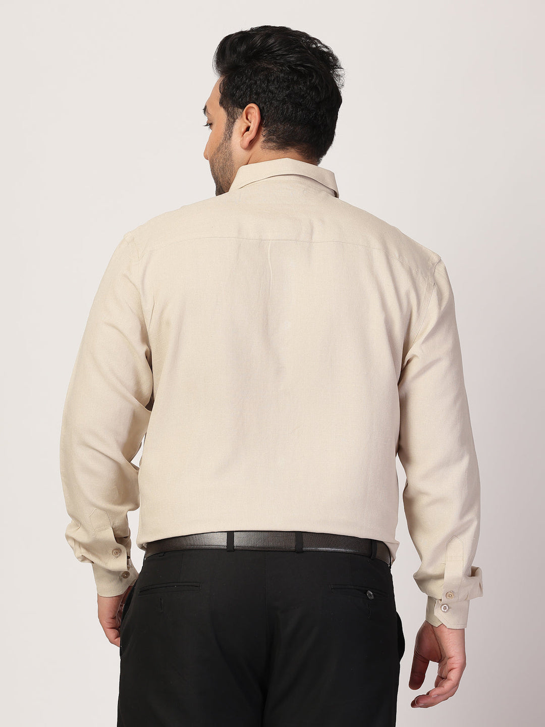 Plus Size Men Spread Collar Solid Linen Casual Shirt