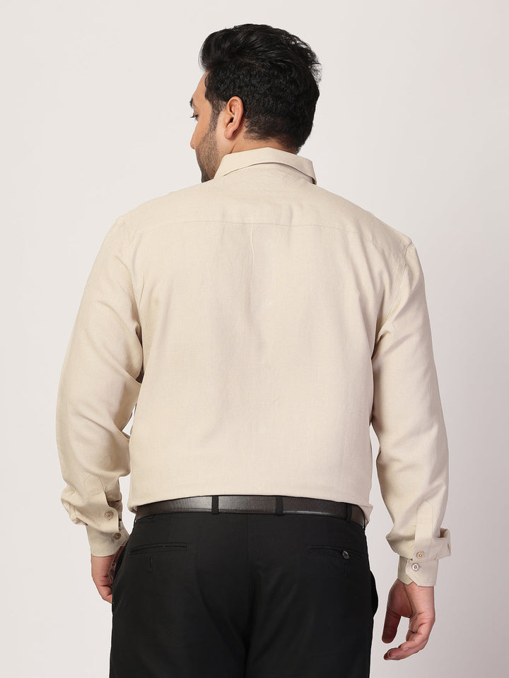 Plus Size Men Spread Collar Solid Linen Casual Shirt