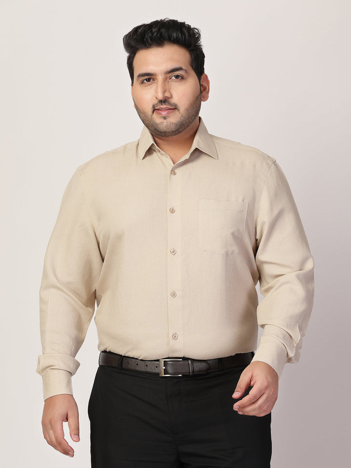 Plus Size Men Spread Collar Solid Linen Casual Shirt