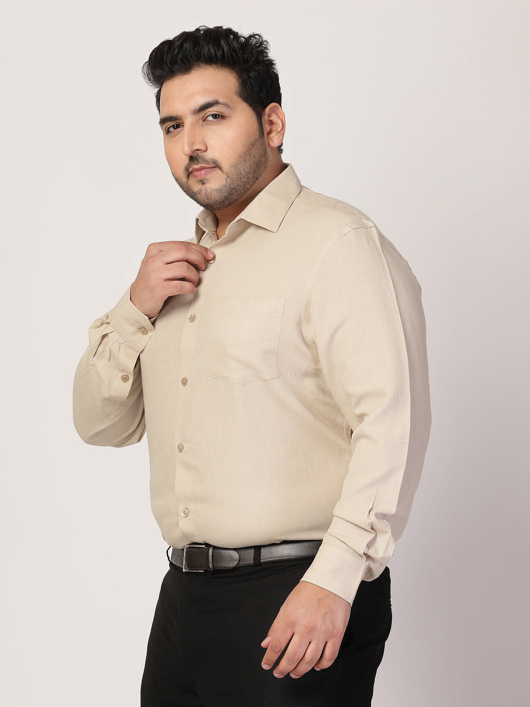 Plus Size Men Spread Collar Solid Linen Casual Shirt
