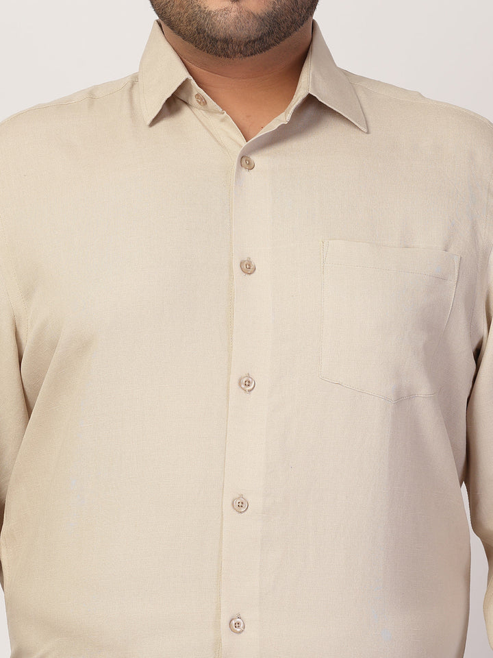 Plus Size Men Spread Collar Solid Linen Casual Shirt