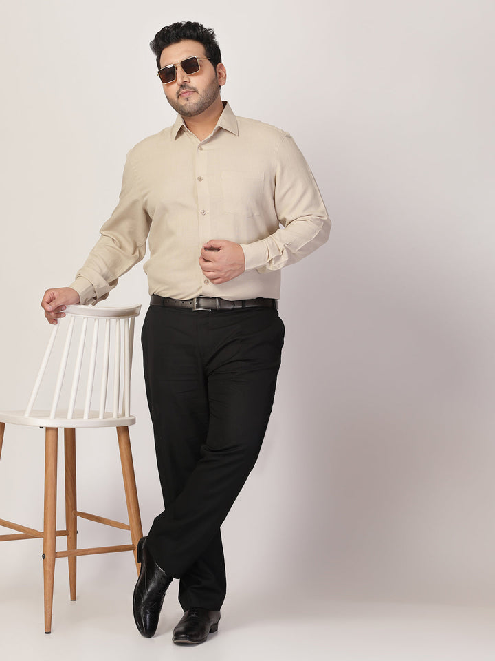 Plus Size Men Spread Collar Solid Linen Casual Shirt