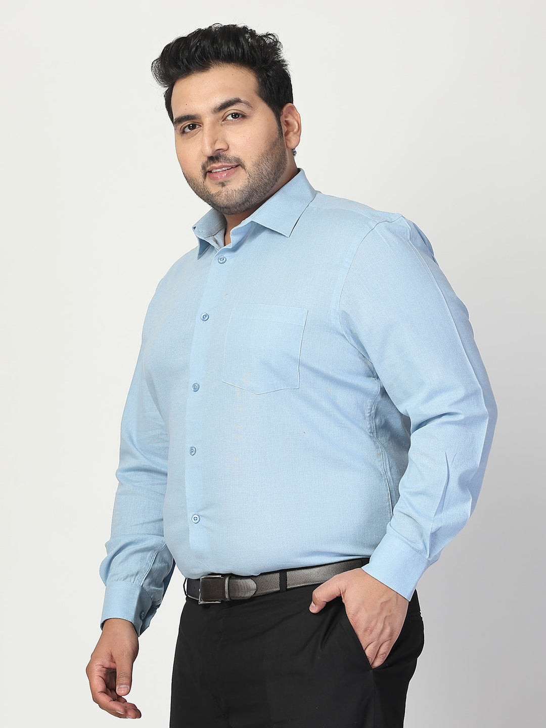 Plus Size Men Spread Collar Solid Linen Casual Shirt