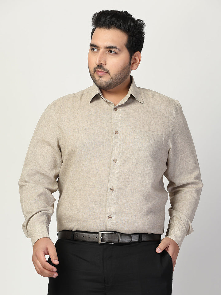 Plus Size  Spread Collar Linen Shirt