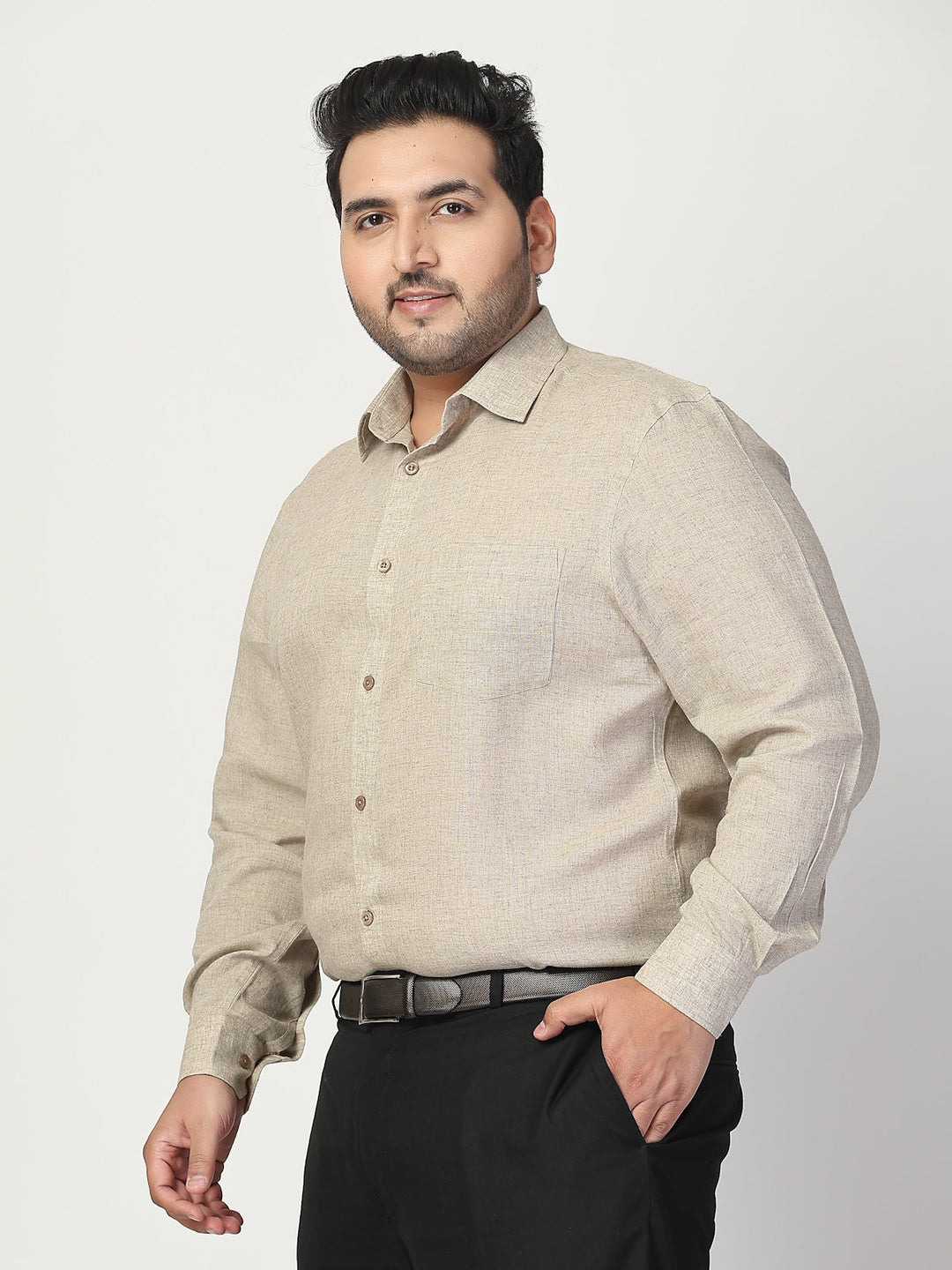 Plus Size  Spread Collar Linen Shirt