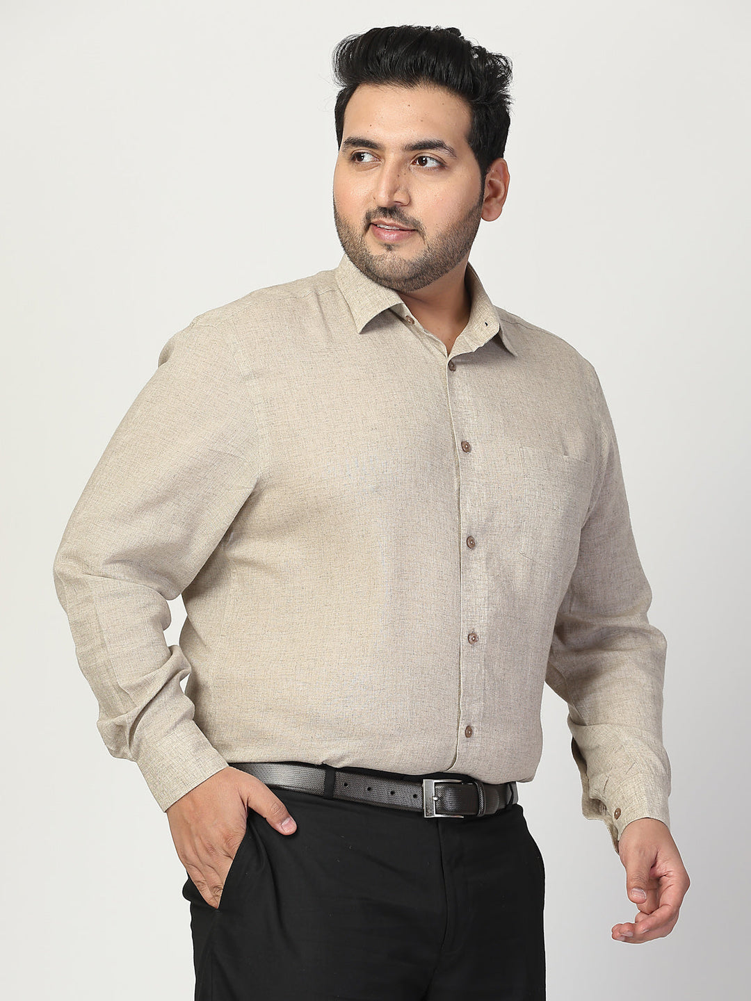 Plus Size  Spread Collar Linen Shirt