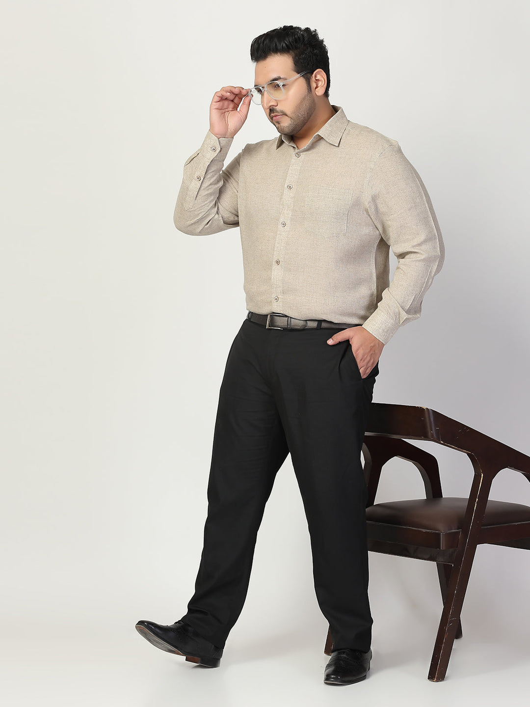 Plus Size  Spread Collar Linen Shirt