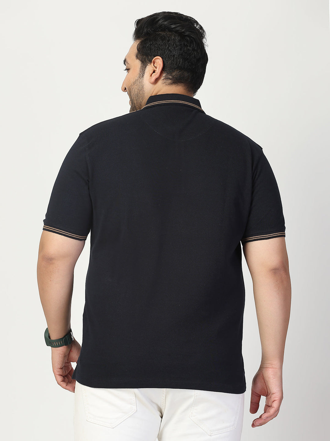 Plus Size Men Striped Polo Collar Cotton T-shirt