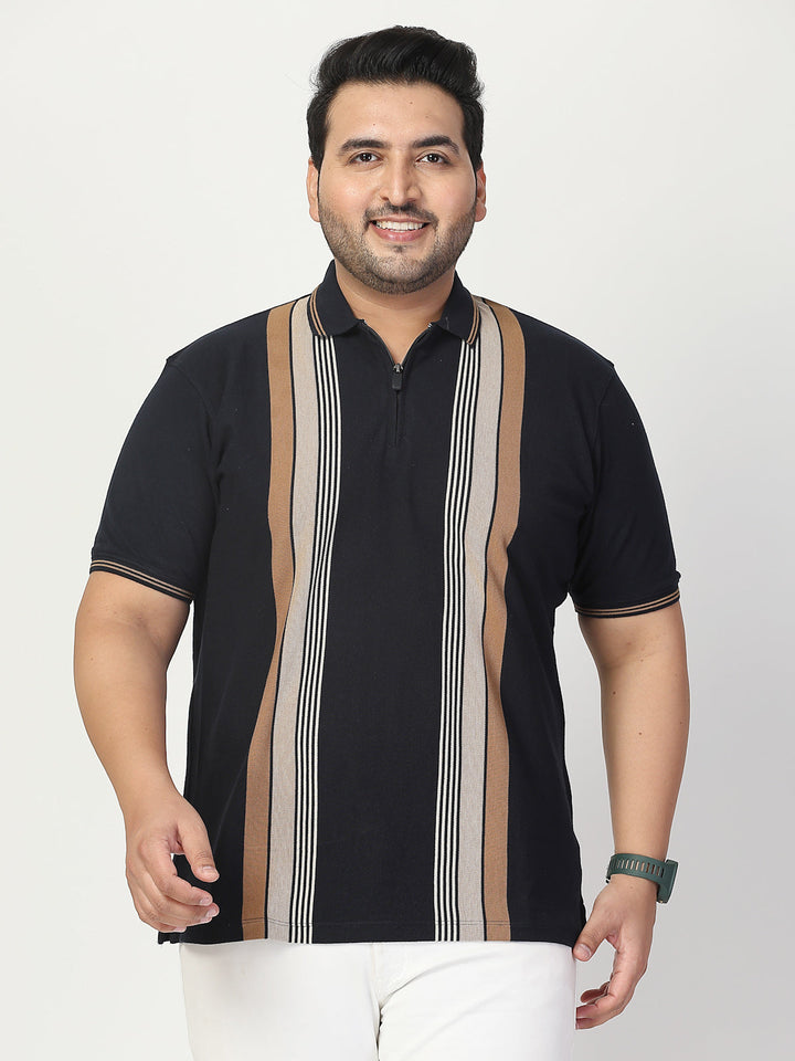 Plus Size Men Striped Polo Collar Cotton T-shirt