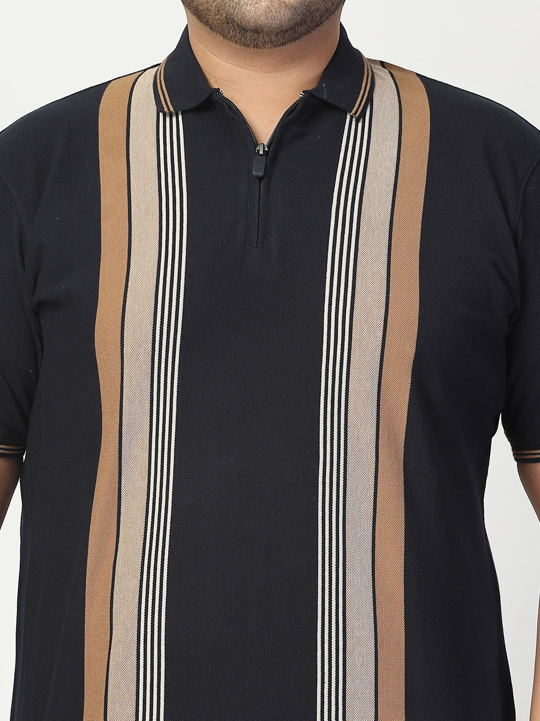 Plus Size Men Striped Polo Collar Cotton T-shirt