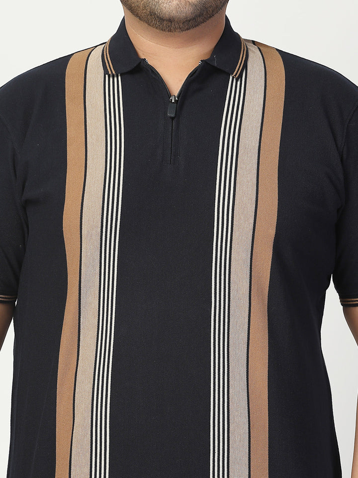 Plus Size Men Striped Polo Collar Cotton T-shirt