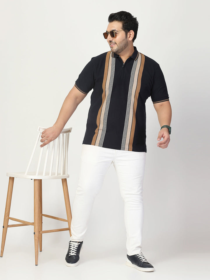 Plus Size Men Striped Polo Collar Cotton T-shirt