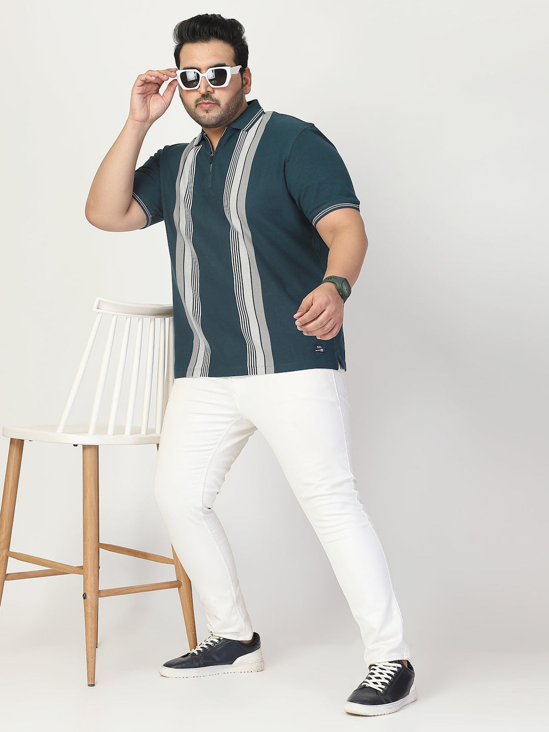 Plus Size Men Striped Polo Collar Cotton T-shirt