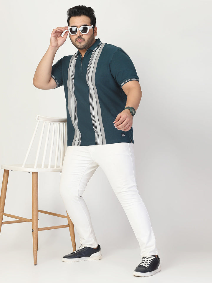 Plus Size Men Striped Polo Collar Cotton T-shirt