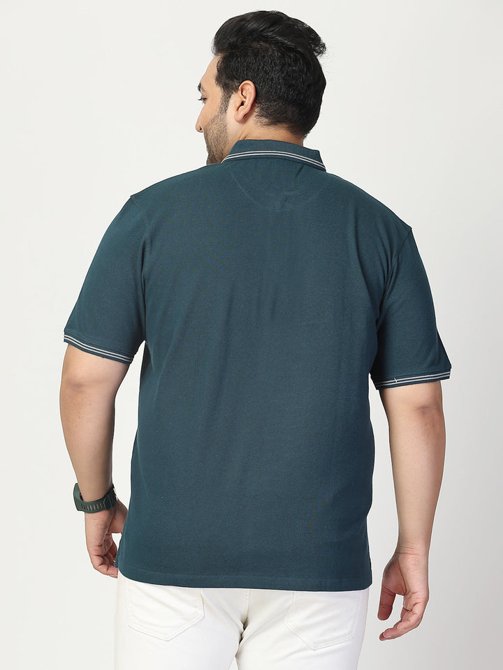 Plus Size Men Striped Polo Collar Cotton T-shirt