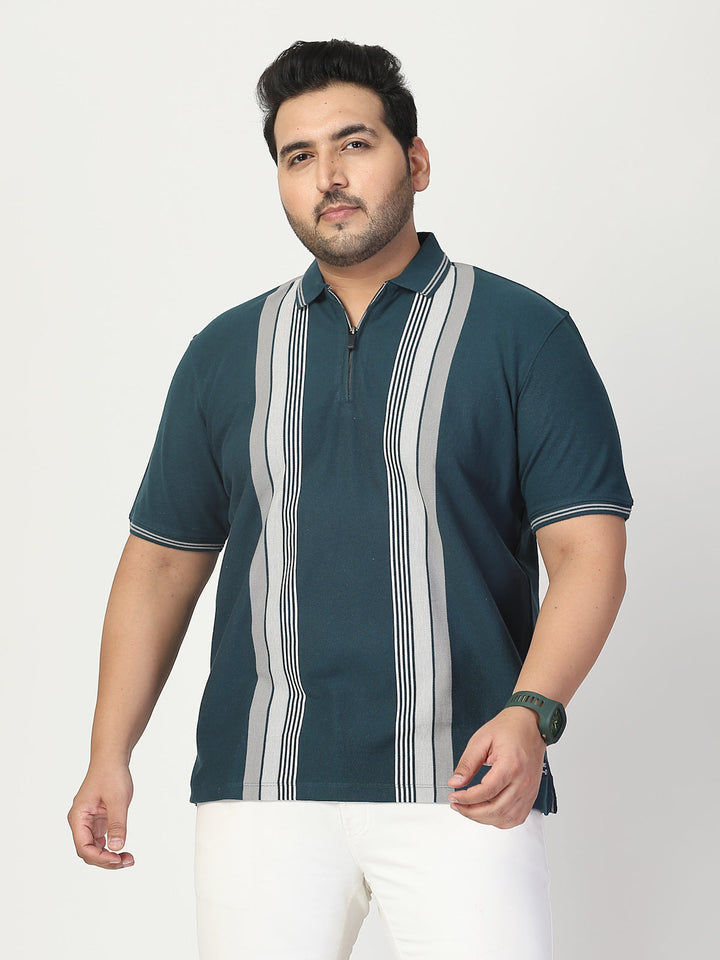 Plus Size Men Striped Polo Collar Cotton T-shirt