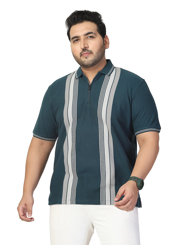 Plus Size Men Striped Polo Collar Cotton T-shirt