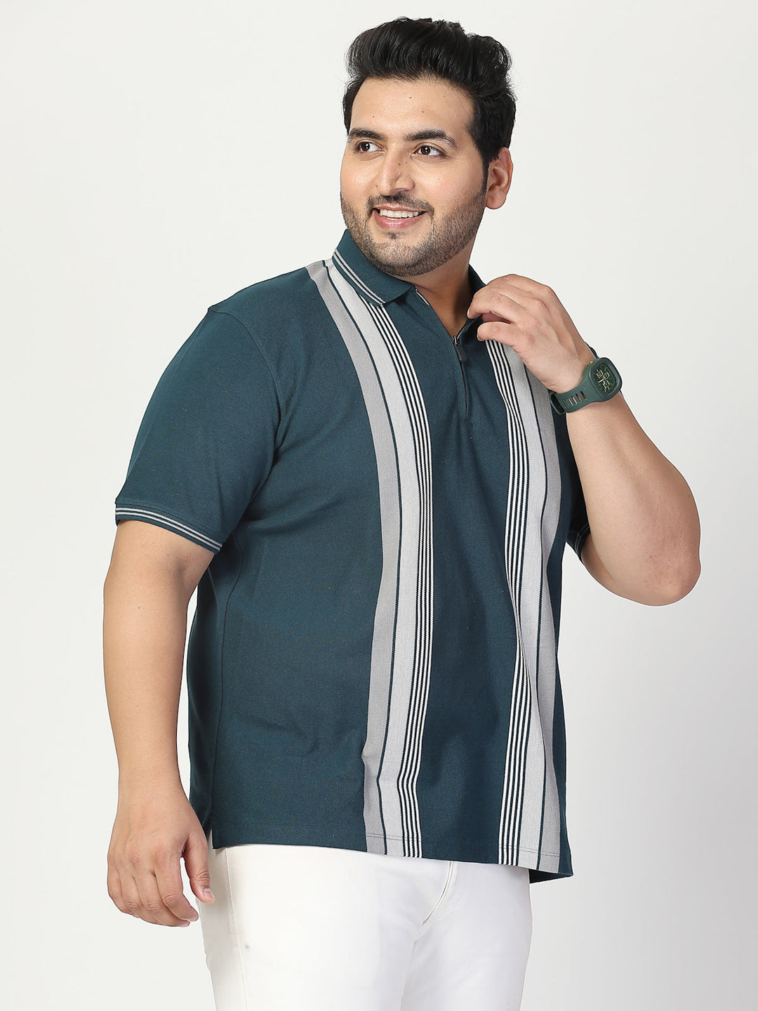 Plus Size Men Striped Polo Collar Cotton T-shirt