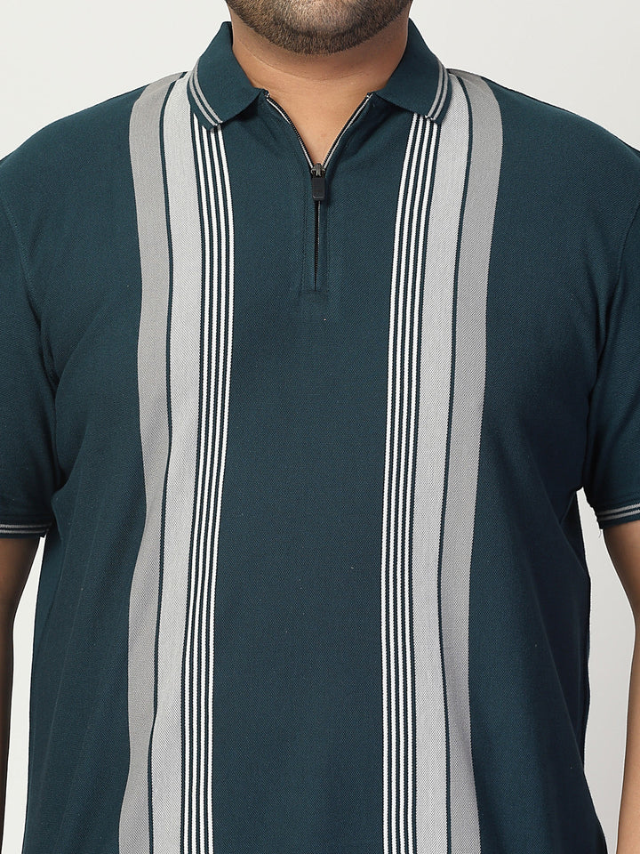 Plus Size Men Striped Polo Collar Cotton T-shirt