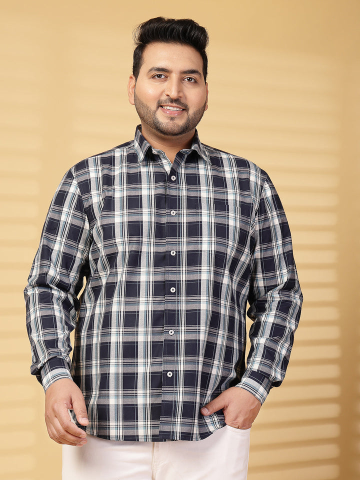 Plus Size Men Opaque Checked Casual Shirt