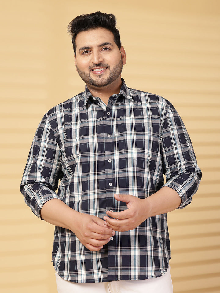 Plus Size Men Opaque Checked Casual Shirt