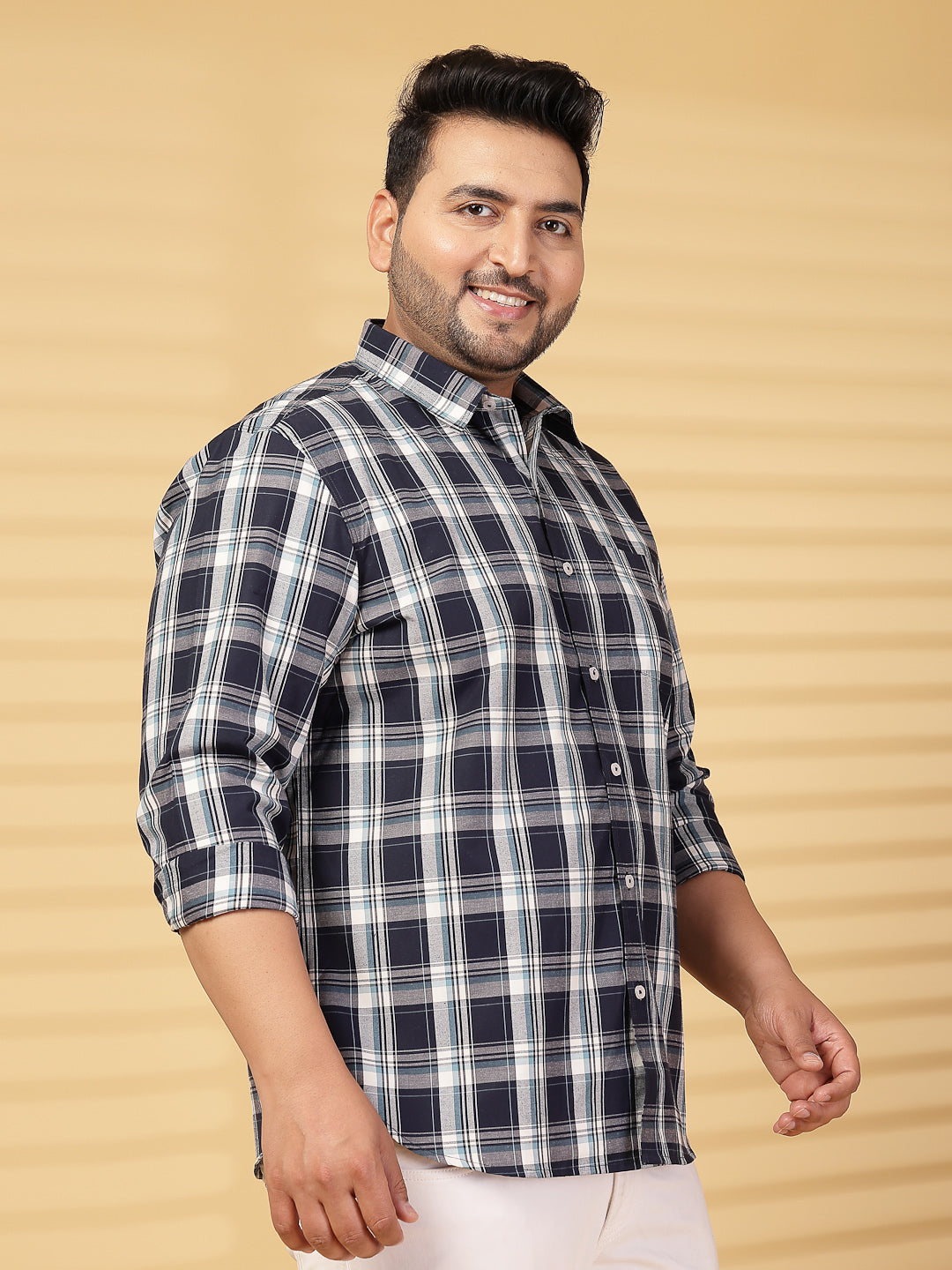 Plus Size Men Opaque Checked Casual Shirt