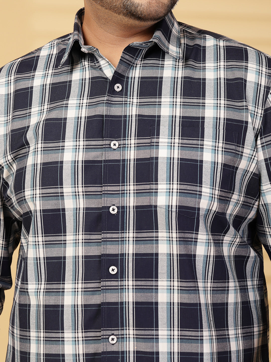 Plus Size Men Opaque Checked Casual Shirt