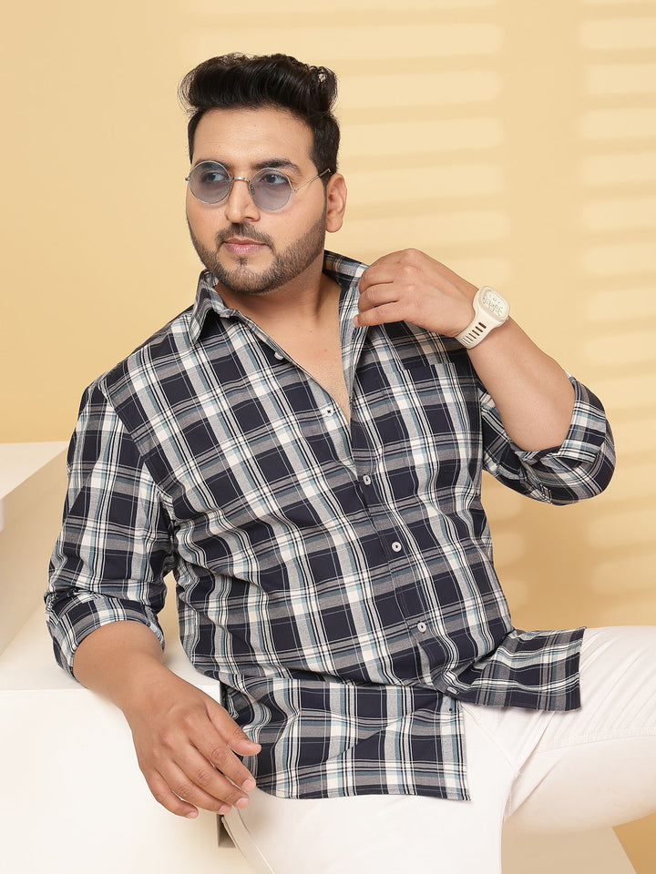 Plus Size Men Opaque Checked Casual Shirt