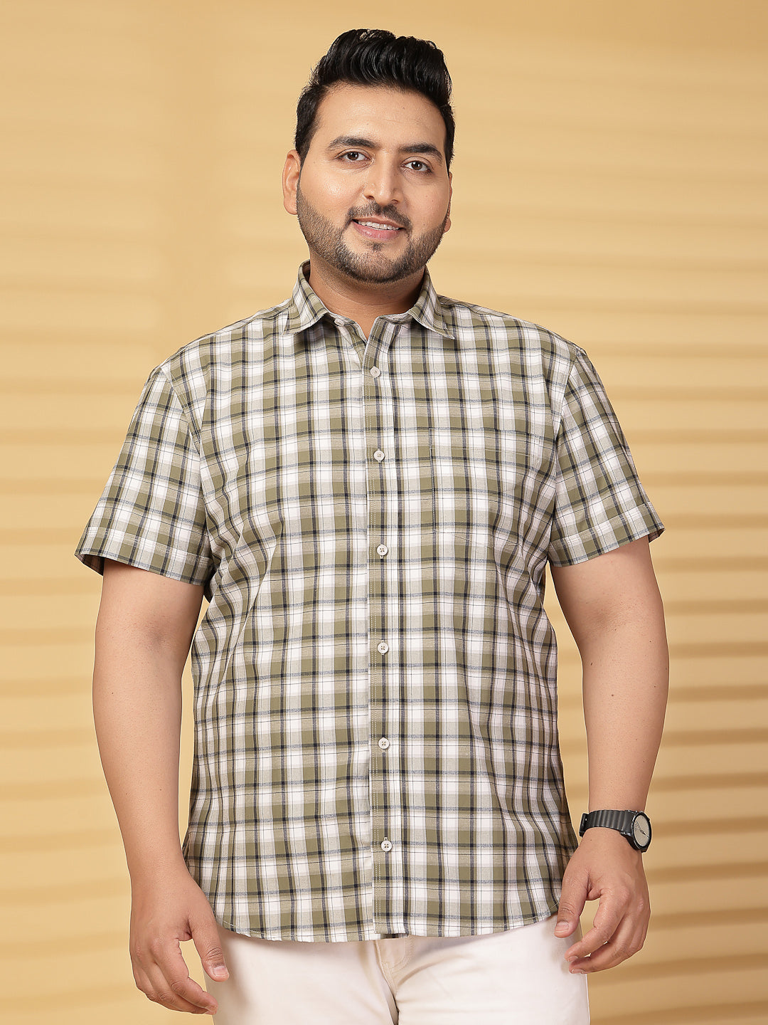 Plus Size Men Opaque Checked Casual Shirt