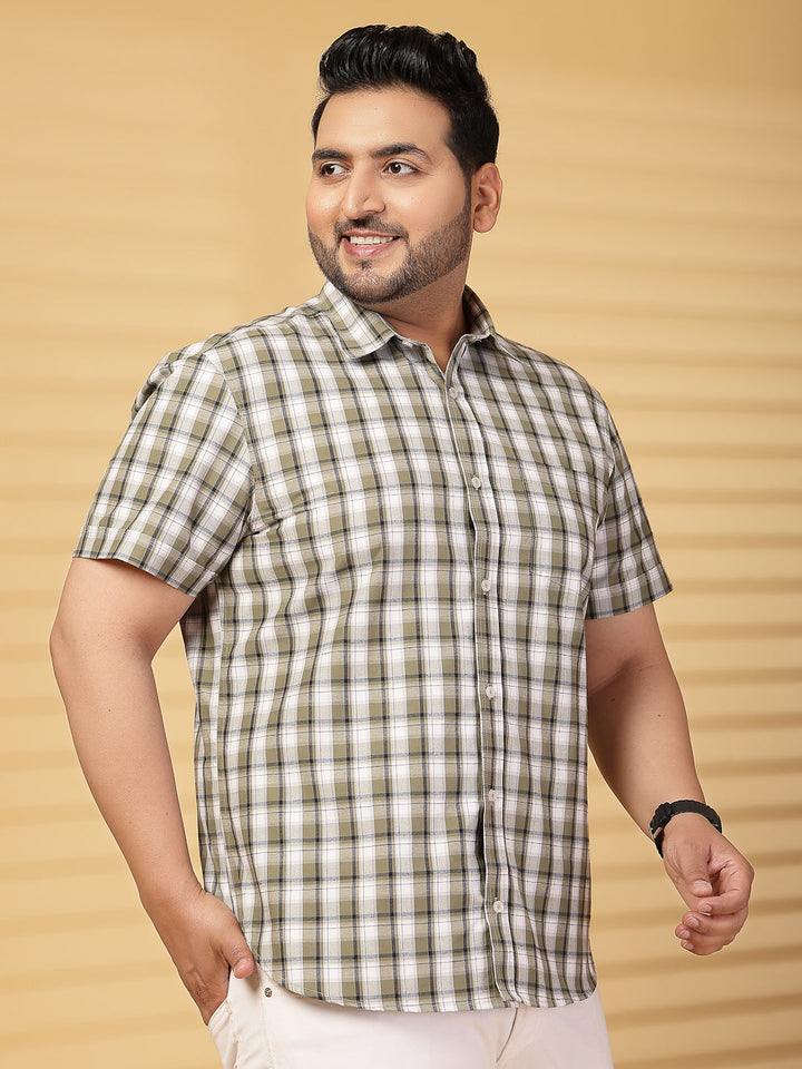 Plus Size Men Opaque Checked Casual Shirt