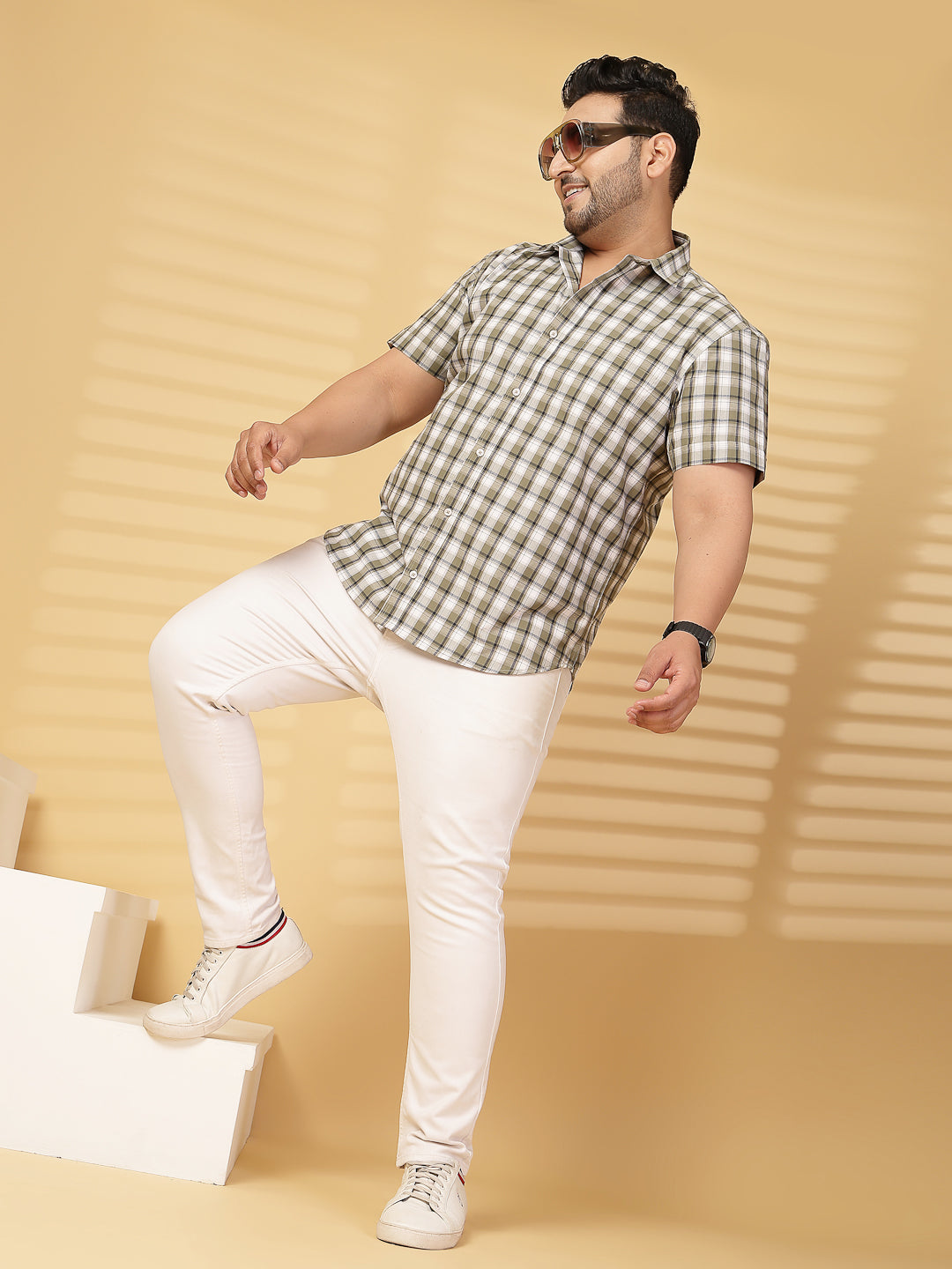 Plus Size Men Opaque Checked Casual Shirt