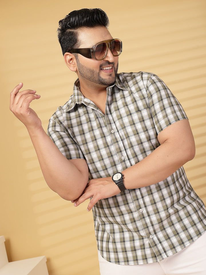 Plus Size Men Opaque Checked Casual Shirt