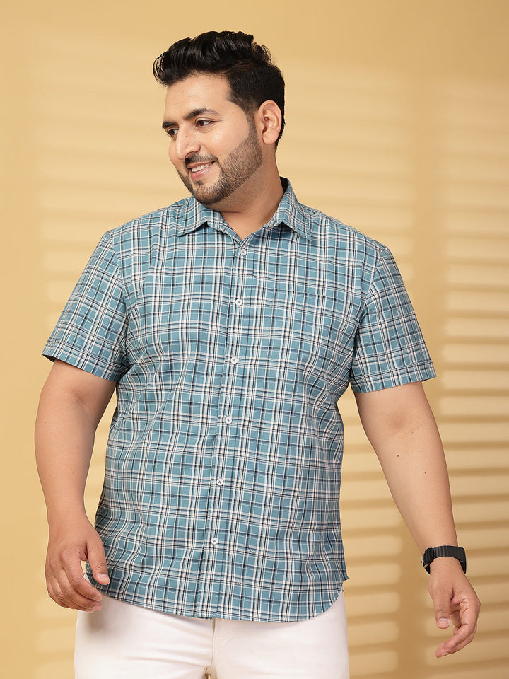 Plus Size Men Opaque Checked Casual Shirt